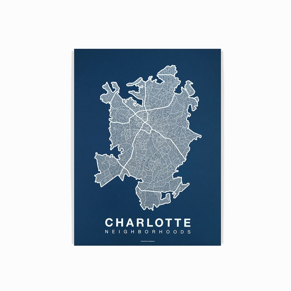 Native Maps City Prints - Charlotte, Medium, White + Navy