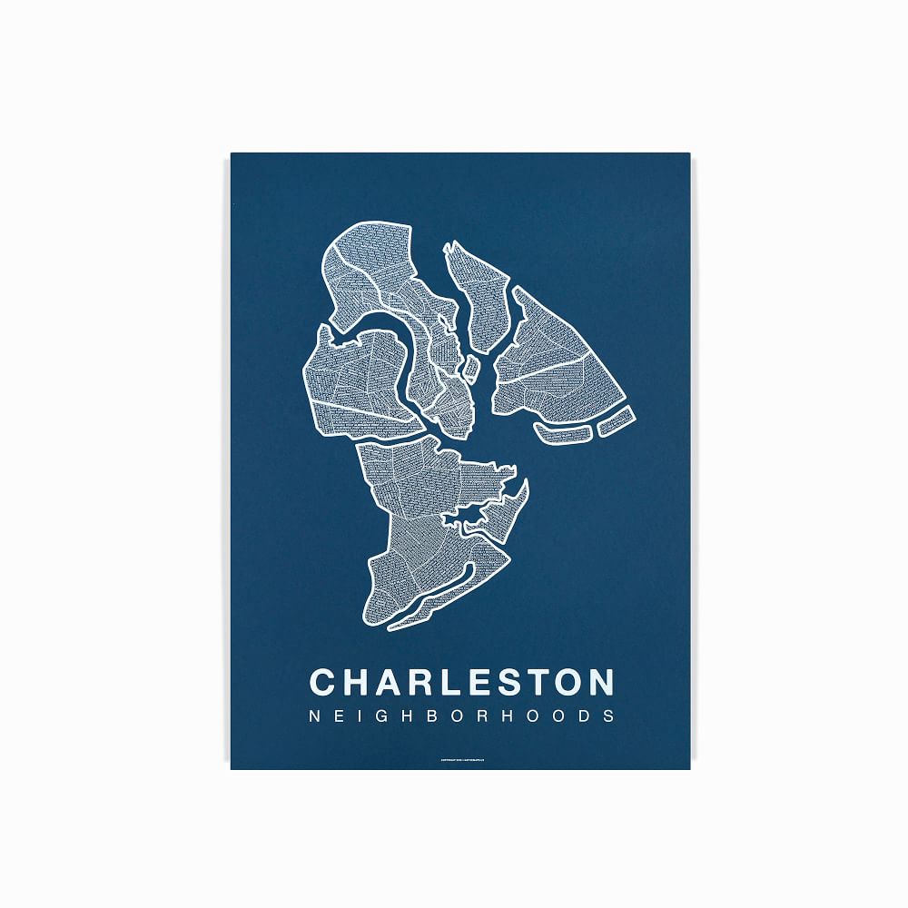 Native Maps City Prints - Charleston, Medium, White + Navy