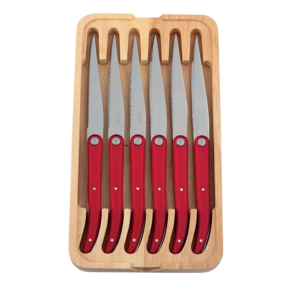 Tarrerias-Bonjean Laguiole Sens Steak Knives (Set of 6) - Laguiole Sens 6 piece Steak Knife Set, Red handle
