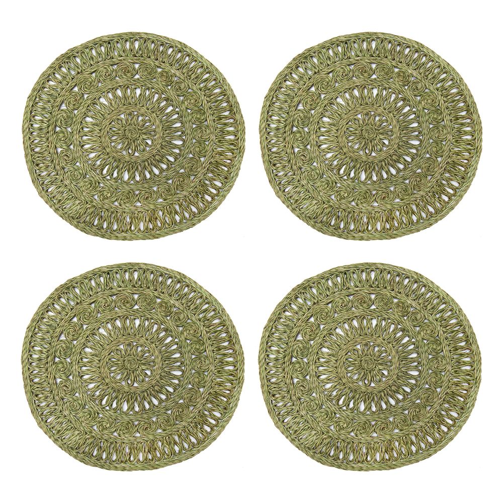 Caravan Circolo Abaca Round Placemats (Set of 4) - Olive Green, Set of 4