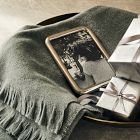 Metal Tabletop Frame w/ Metal Bowl &amp; Brushed Woven Throw Gift Set