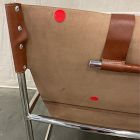 Open Box: Stuart Leather Sling Chair - Performance Chenille Crossweave Sand, Polished Stainless Steel