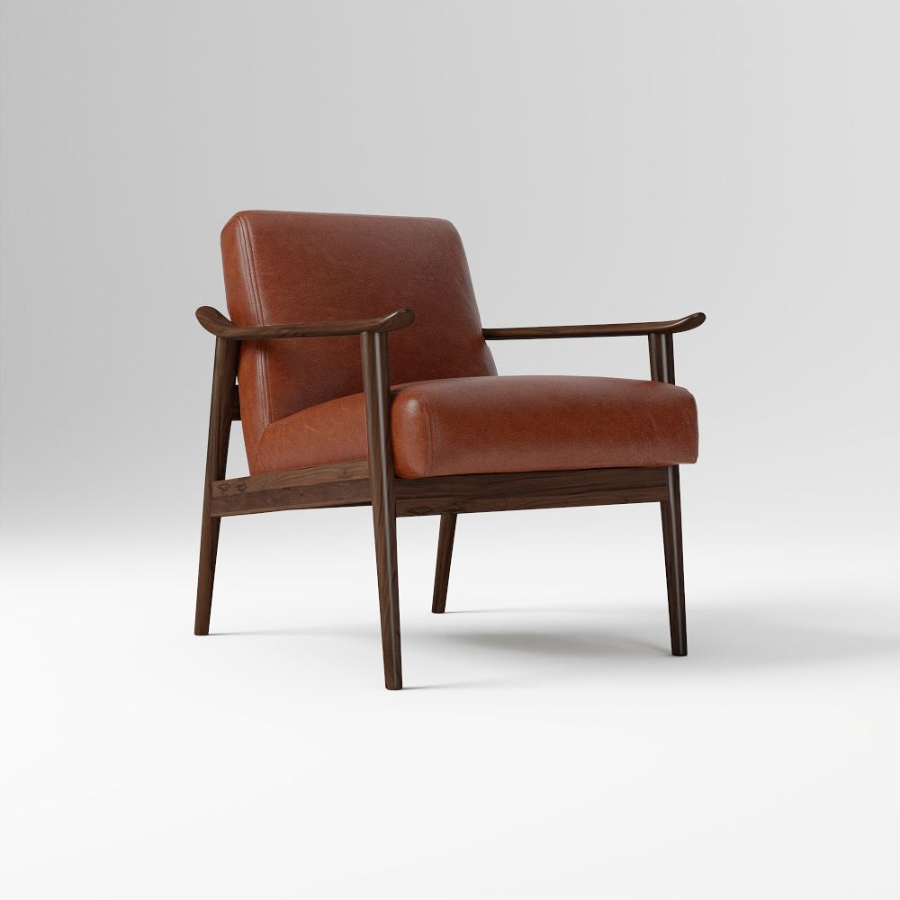 Mid-Century Leather Show Wood Chair - Poly, Saddle Leather, Oxblood, Espresso
