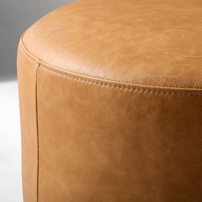 Viv Swivel Leather Ottoman, 360° Base | West Elm