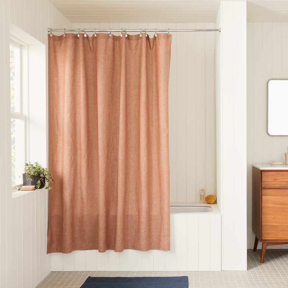 European Flax Linen Shower Curtain - Terracotta Melange, 72"x74"