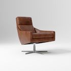 Open Box: Austin Leather Swivel Armchair - Weston Leather Molasses, Polished Nickel