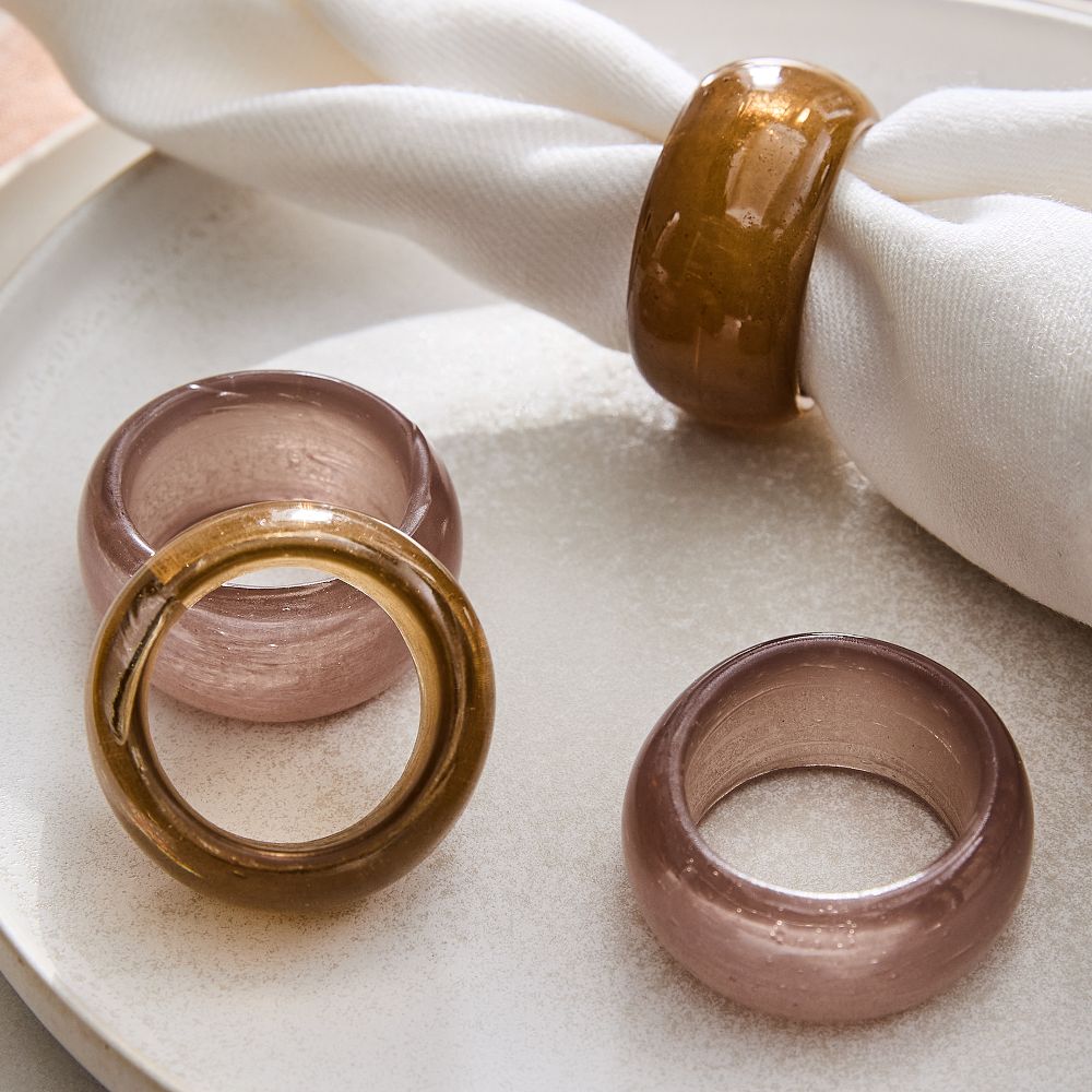 Glass Napkin Ring Sets - Warm, Set of 8