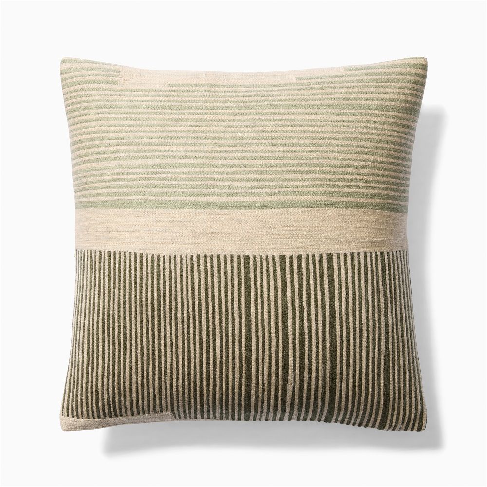 Crewel Durban Pillow Cover - Dark Olive + Down Alt. Pillow Insert
