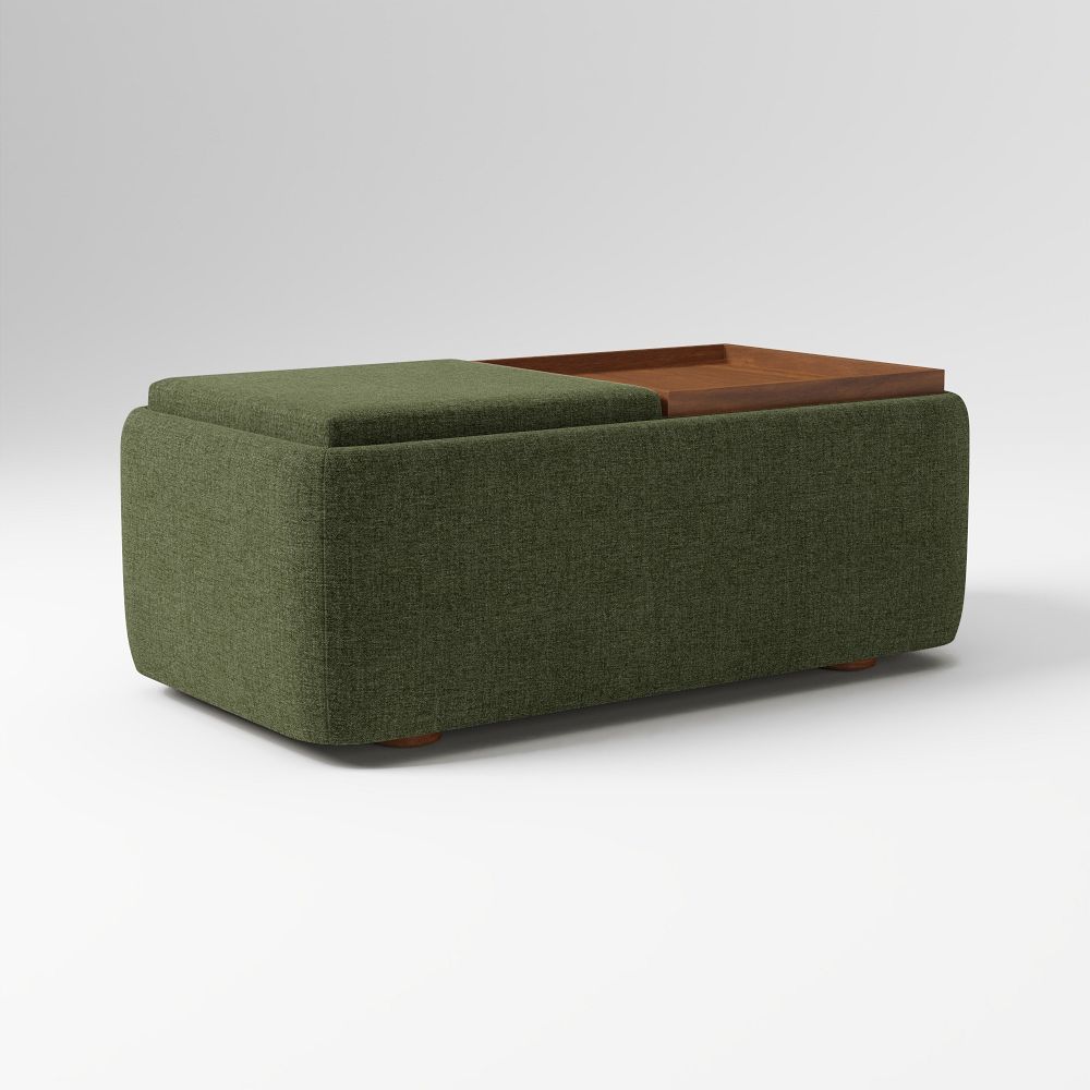 Bowman Storage Ottoman - Performance Distressed Velvet, Tarragon, CW