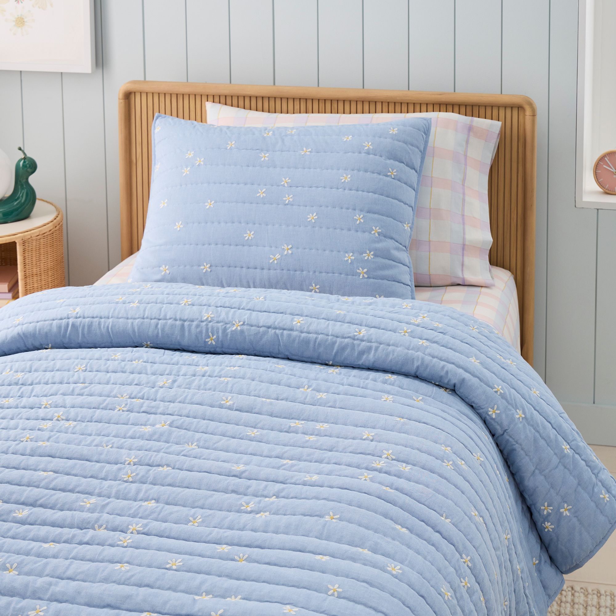 West Elm Embroidered Daisy Quilt & Shams
