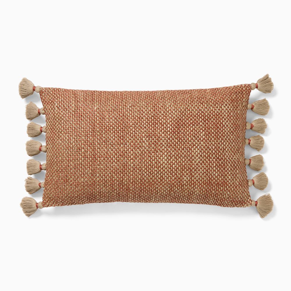 Two-Tone Chunky Linen Tassels Pillow Cover - 12x21, Burnt Umber