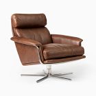 Chip & Dent: Kristoff Swivel Chair Poly Weston Leather Molasses Polished Stainless Steel
