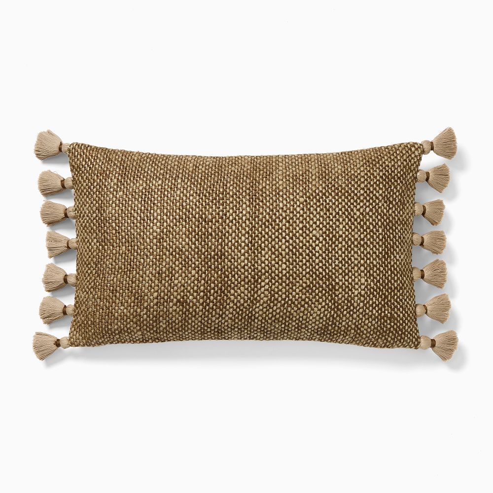 Chunky Linen Tassels Pillow Cover with Down Alternative Insert - Cognac