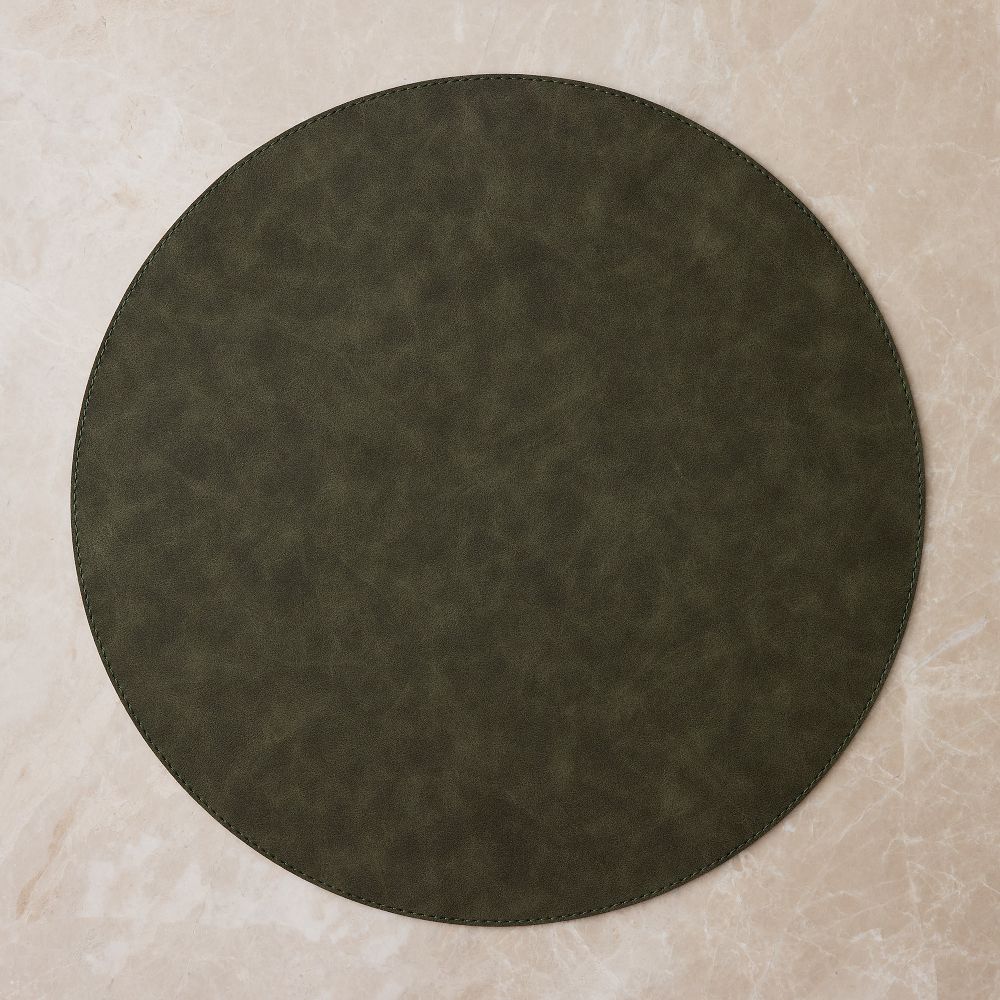 Easy-Care Round Faux Leather Placemats - Green, Set of 4