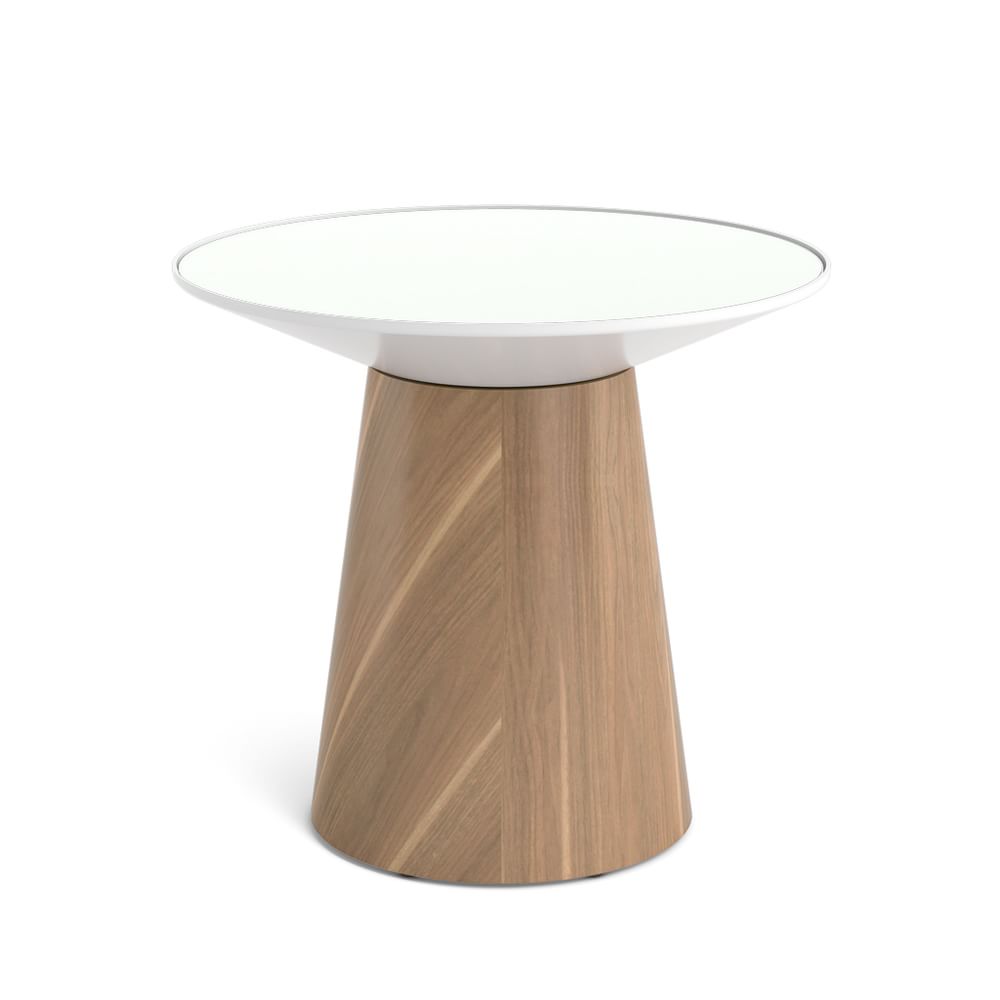 Wooden cone-based side table with glass top