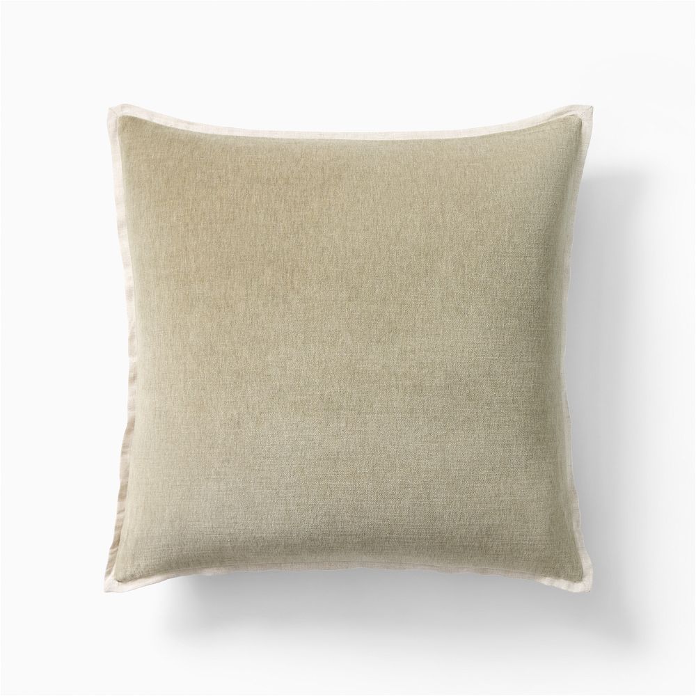 Classic Cotton Velvet Pillow Cover - 24x24, Elm + Down Alt Insert