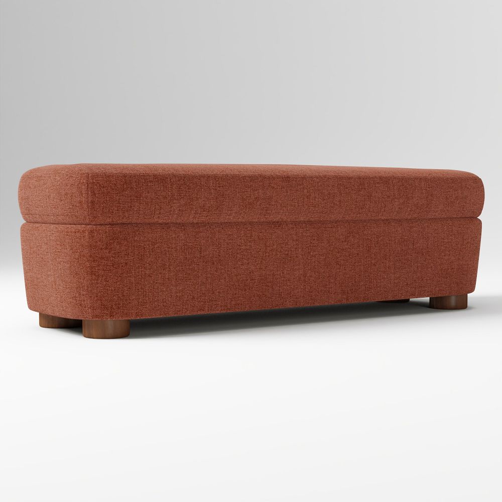 Leroy Storage Bench - Performance Distressed Velvet Burnt Umber, Cool Walnut