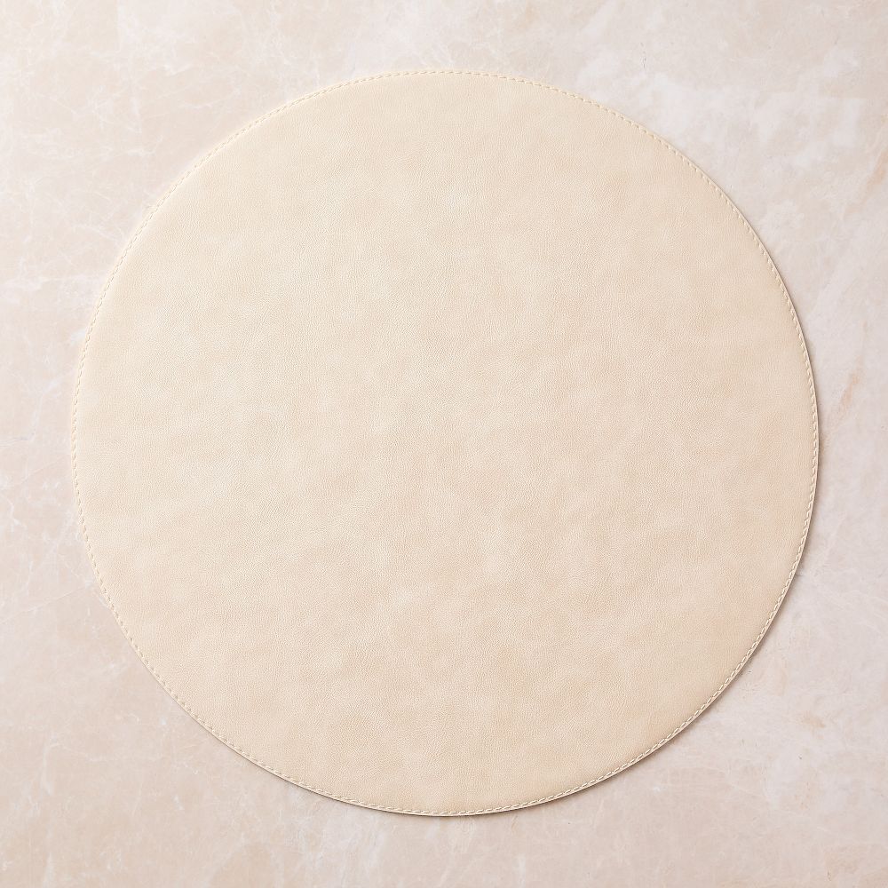 Easy-Care Round Faux Leather Placemats - Ivory, Set of 4