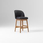 Open Box: Wayne Leather Armless Swivel Counter Stool (26") - Sierra Leather Licorice, Cool Walnut Finish
