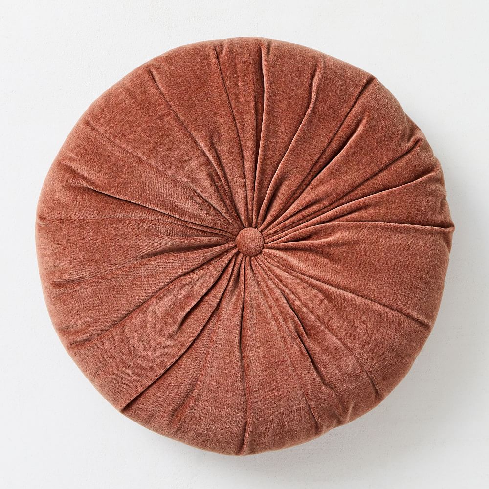 Classic Cotton Velvet Tufted Round Pillow - Burnt Umber, 18" Round