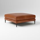 Harper Large Square Ottoman, Poly, Saddle Leather, Nut, Antique Bronze