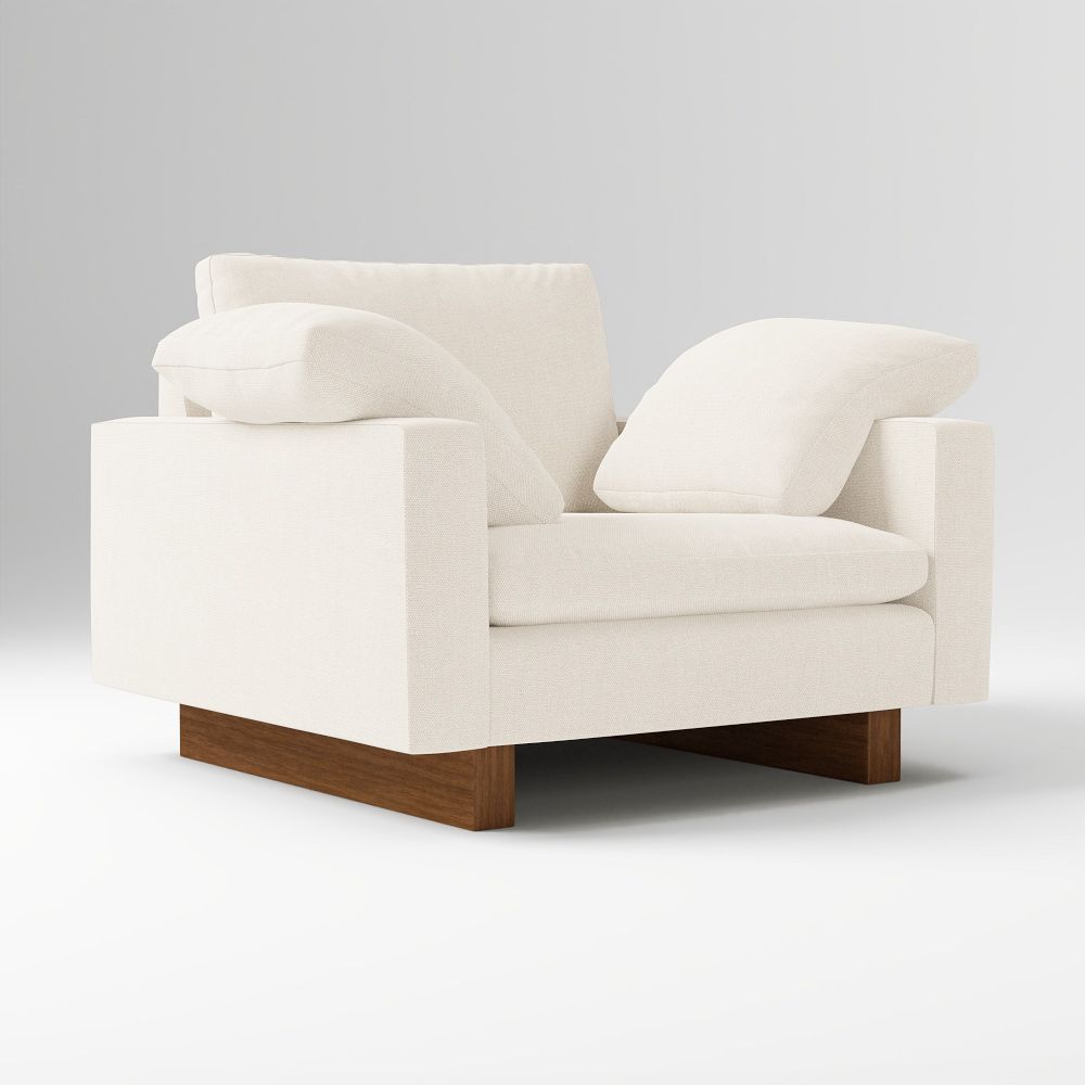 Harmony Apartment Loveseat (55") - Down Blend, Performance Basket Slub, Alabaster, Dark Walnut