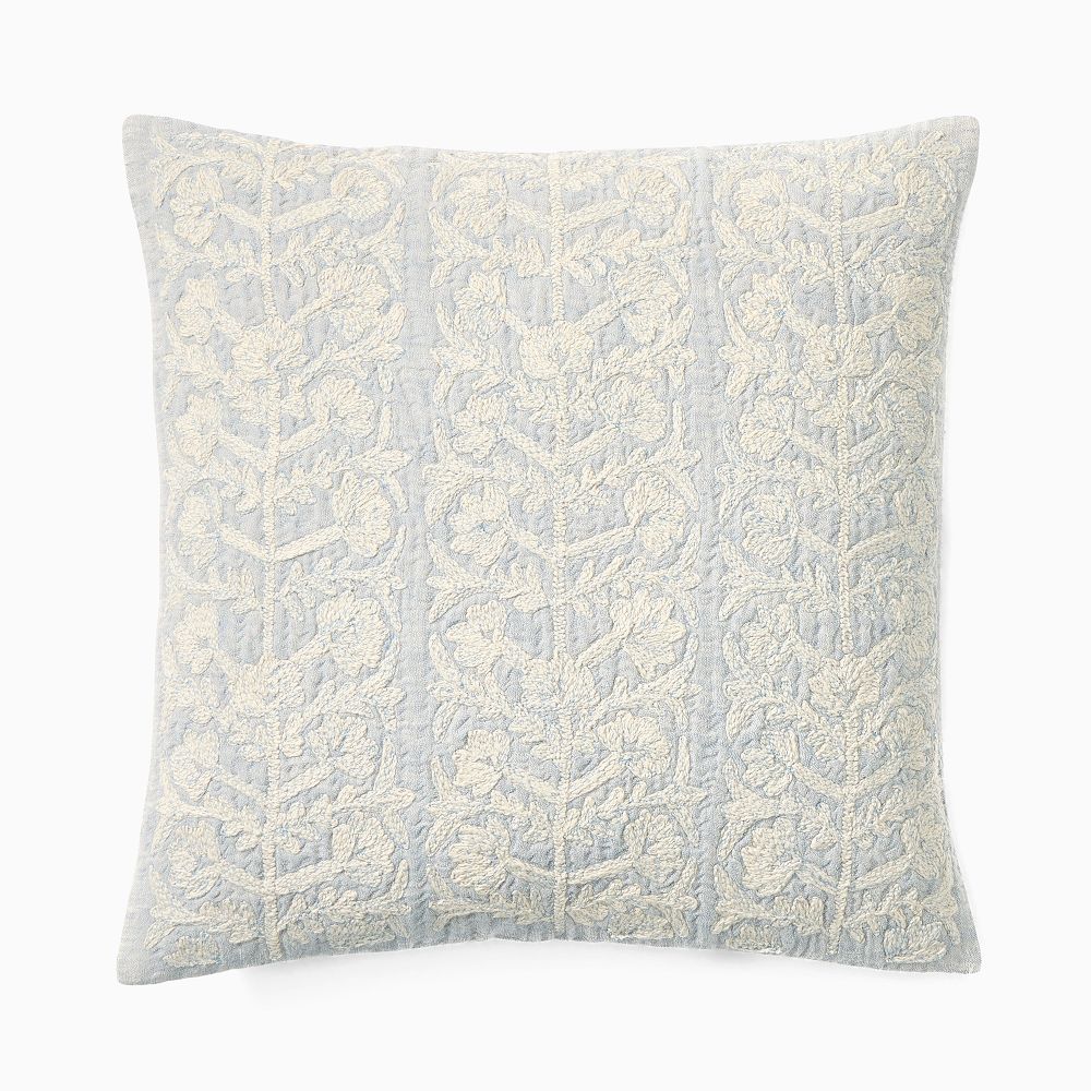 Embroidered Linear Floral Pillow Cover + Down Insert