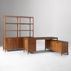 Hughes L-Shaped Desk with File and Storage Cabinets (68") &amp; Tall Double Wide Bookcase Set