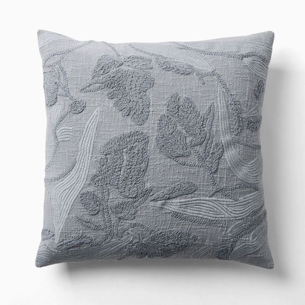 Chunky Embroidery Floral Pillow Cover - 20x20, Chambray