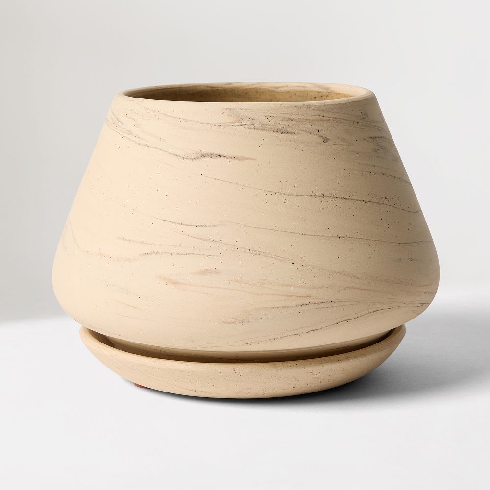 Marbled Ceramic Planter - Alabaster, Medium Tabletop