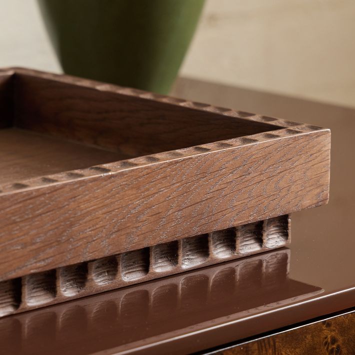 Nadia Carved Wood Tray, Dark Walnut | West Elm