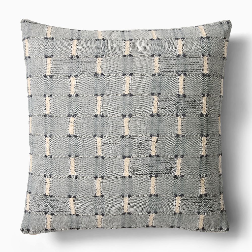 Embroidered Modern Blocks Pillow Cover - 18x18, Graphite + Down Alt Insert
