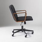 Cooper Leather Swivel Office Chair w/ Wood Arms