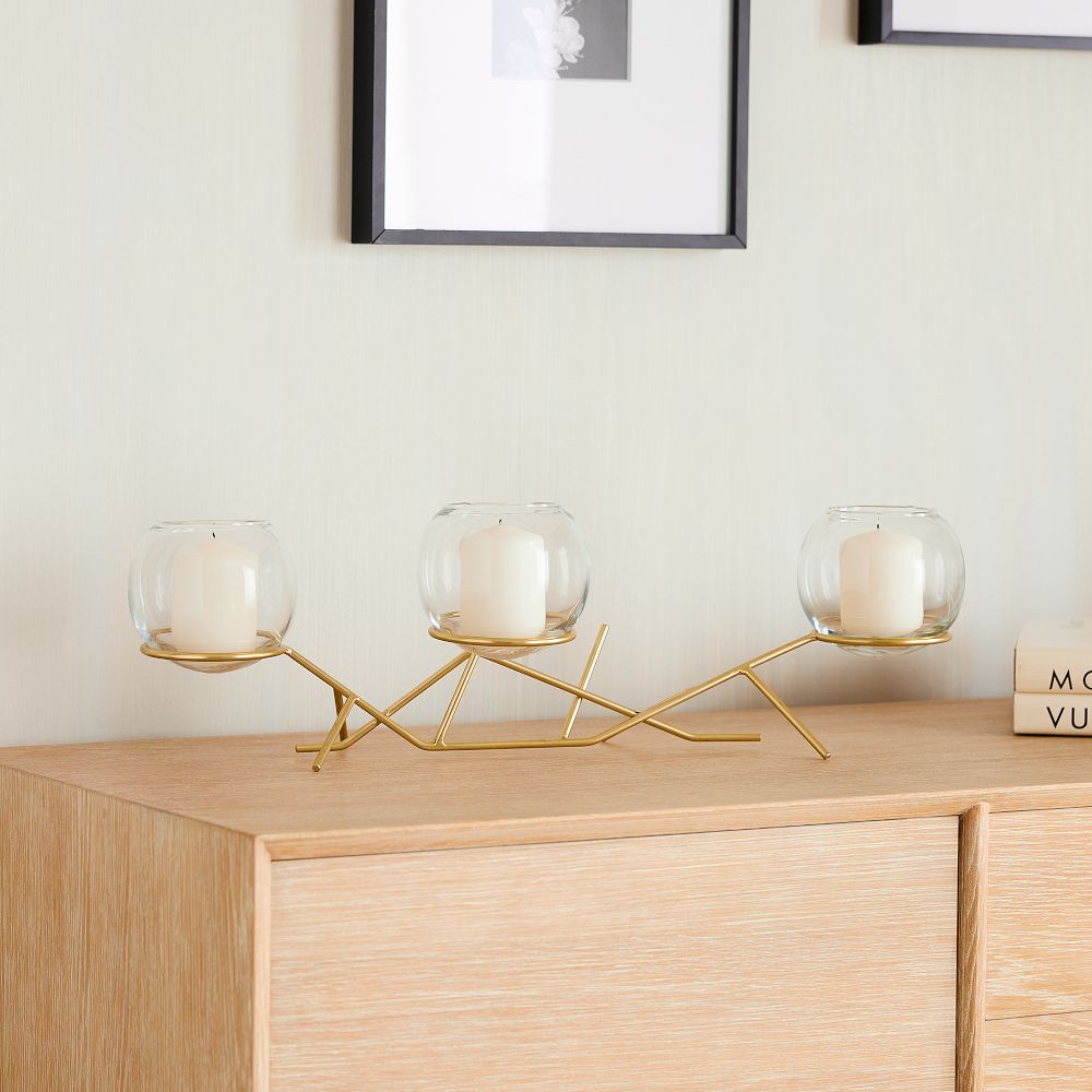 3-Piece Glass Globe Candleholder - Centerpiece, 3 Candle