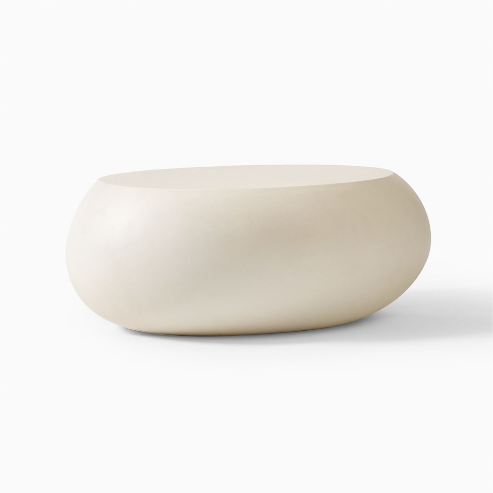 Pebble Indoor/Outdoor Oval Coffee Table (36"–48") - White Concrete