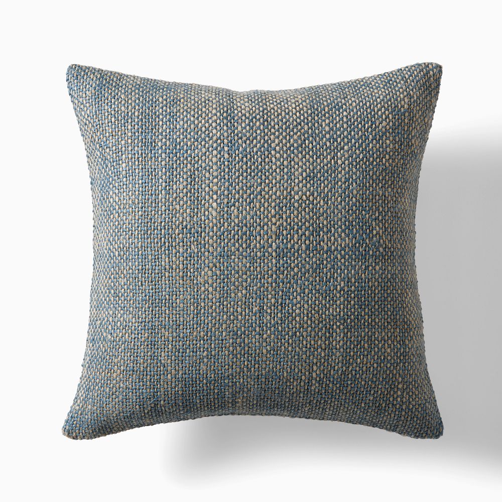 West Elm - Two Tone Chunky Linen Pillow Cover - 20X20, Ocean, Feather Down Insert