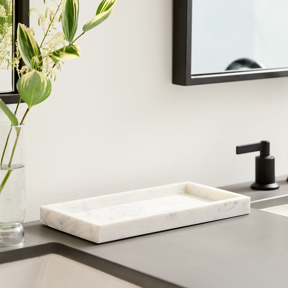 Amalfi Marble Bath Accessories - Tank Tray, White