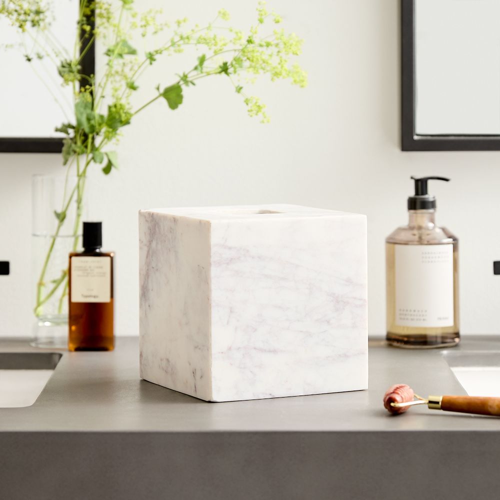 Amalfi Marble Bath Accessories - Tissue Box Cover, White