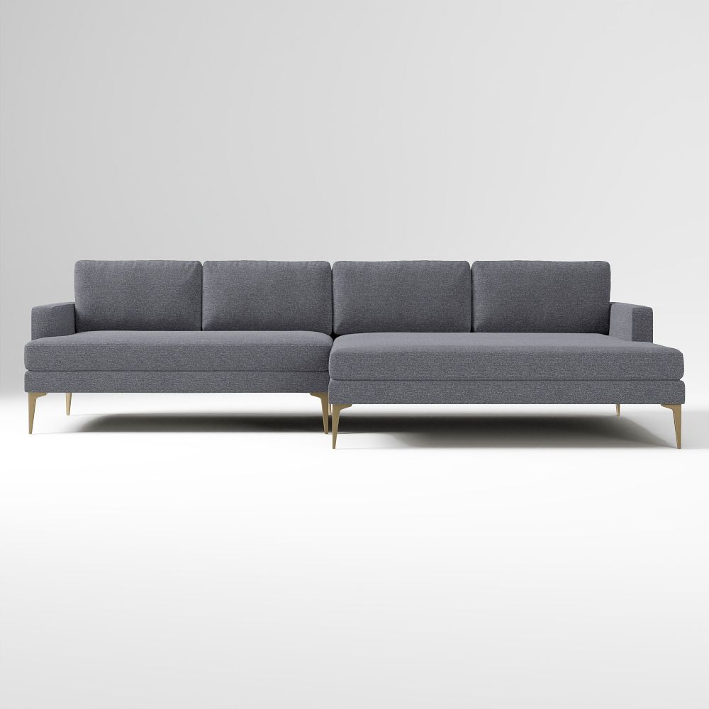 Andes 117" Right Multi Seat Double Wide Chaise Sectional, Standard Depth, Performance Chenille Tweed, Pewter, BB