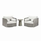 Coastal Wicker Outdoor Swivel Chairs &amp; Concrete Pedestal Round Side Table Set
