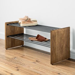 Anton Solid Wood Shoe Rack - Burnt Wax Entryway Storage | West Elm