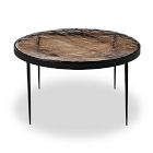 Round marble coffee table with black rim and legs