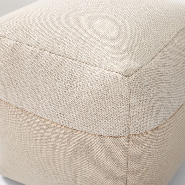 COTTON CRAFT Indialoom Pouf Quadrato In Cotone 40x40x40 Cm - Colore Avorio, Tessuto Intrecciato A Mano, Perfetto Per Interni