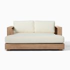 White cushioned wooden sofa with two back cushions