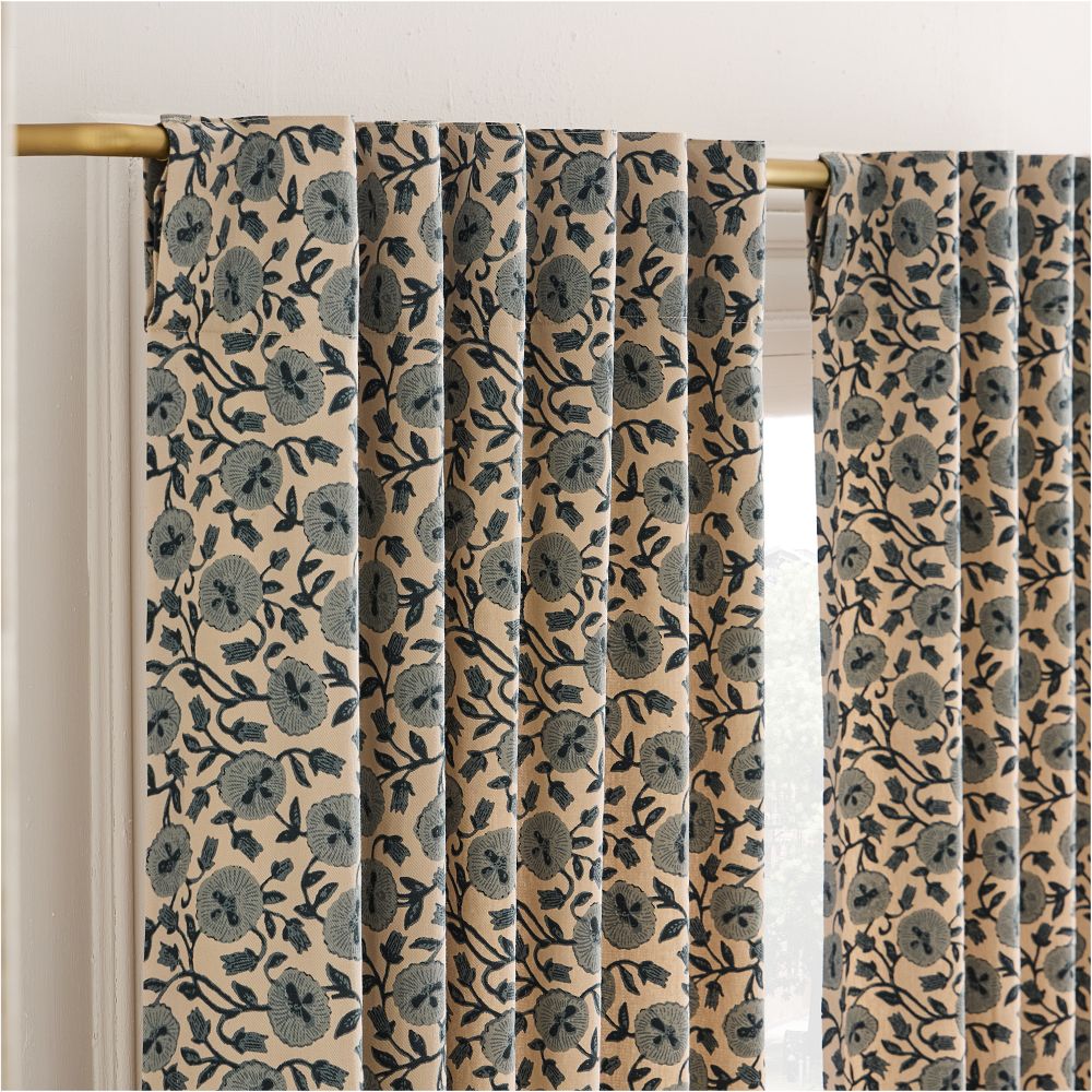 Laney Floral Curtain - 48x84, Chambray, Set of 2