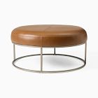 Box Frame Round Leather Ottoman