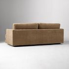 Back/front view of a tan sofa on a white background, showing clean modern lines.