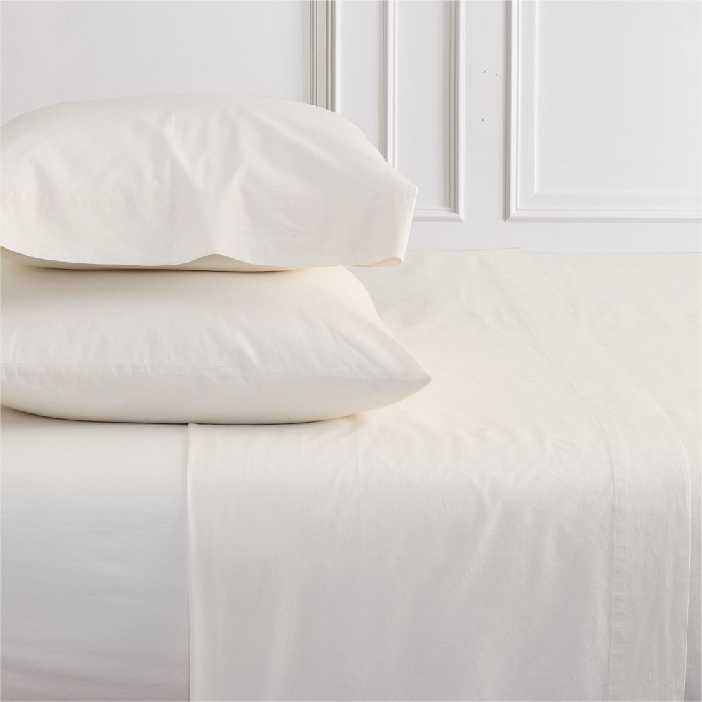 Organic Washed Cotton Percale Sheet Set - Full, Ivory