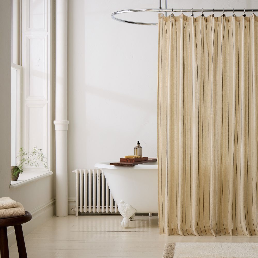 Cotton Linen Striped Shower Curtain
