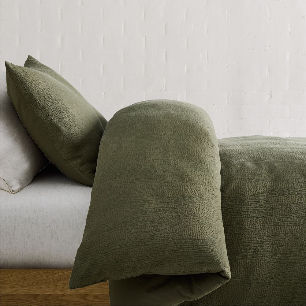 Silky TENCEL™ & Cotton Matelasse Duvet Cover & Shams (x2)- Dark Olive